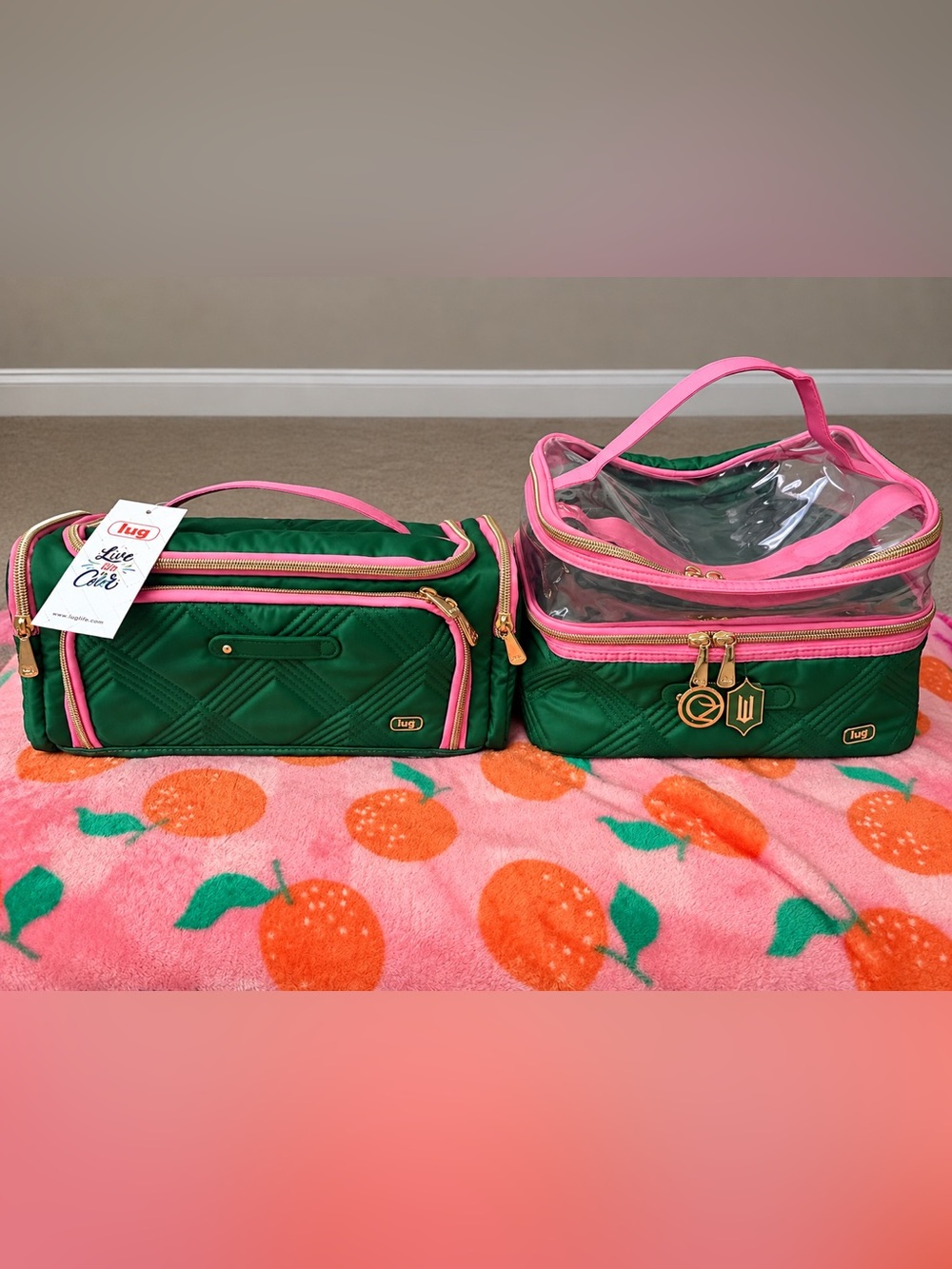 Wicked x Lug Green & Pink Cosmetic Bag Set + 2 Bag Charms